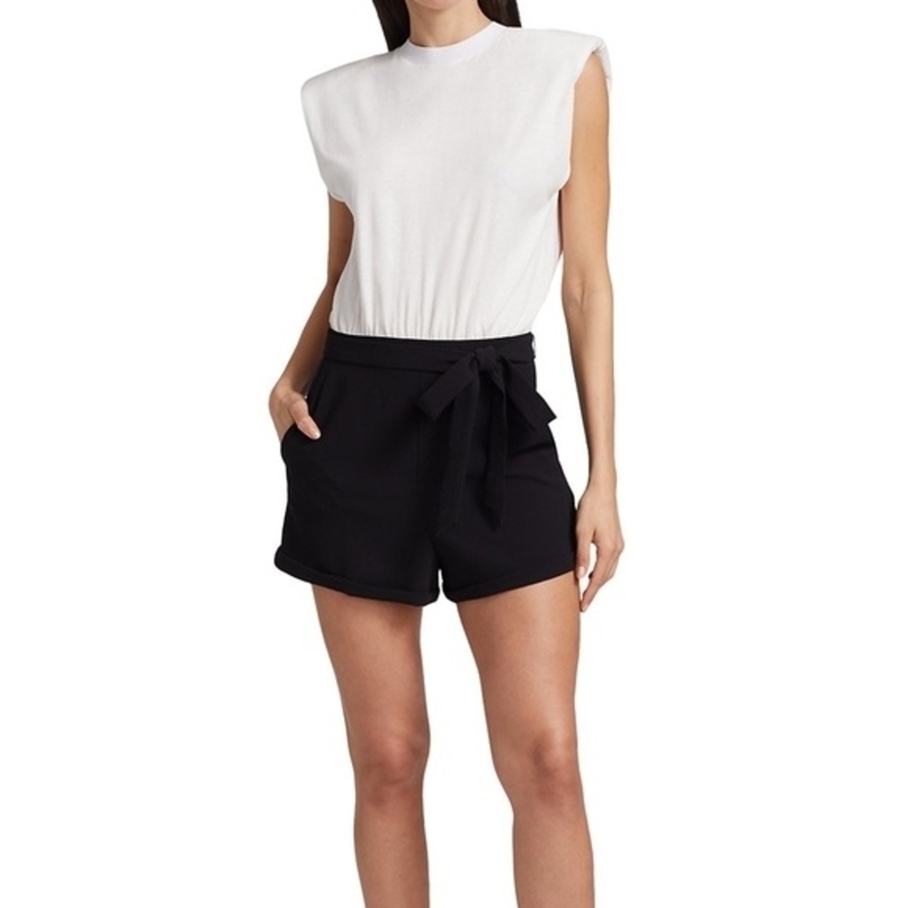 NWT Alice + Olivia Black High-Waist Tie Front Shorts with White muscle T 10